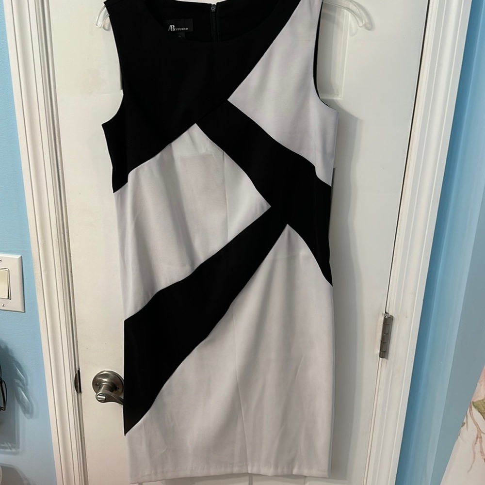 AB studio black and cream pattern dress size 10